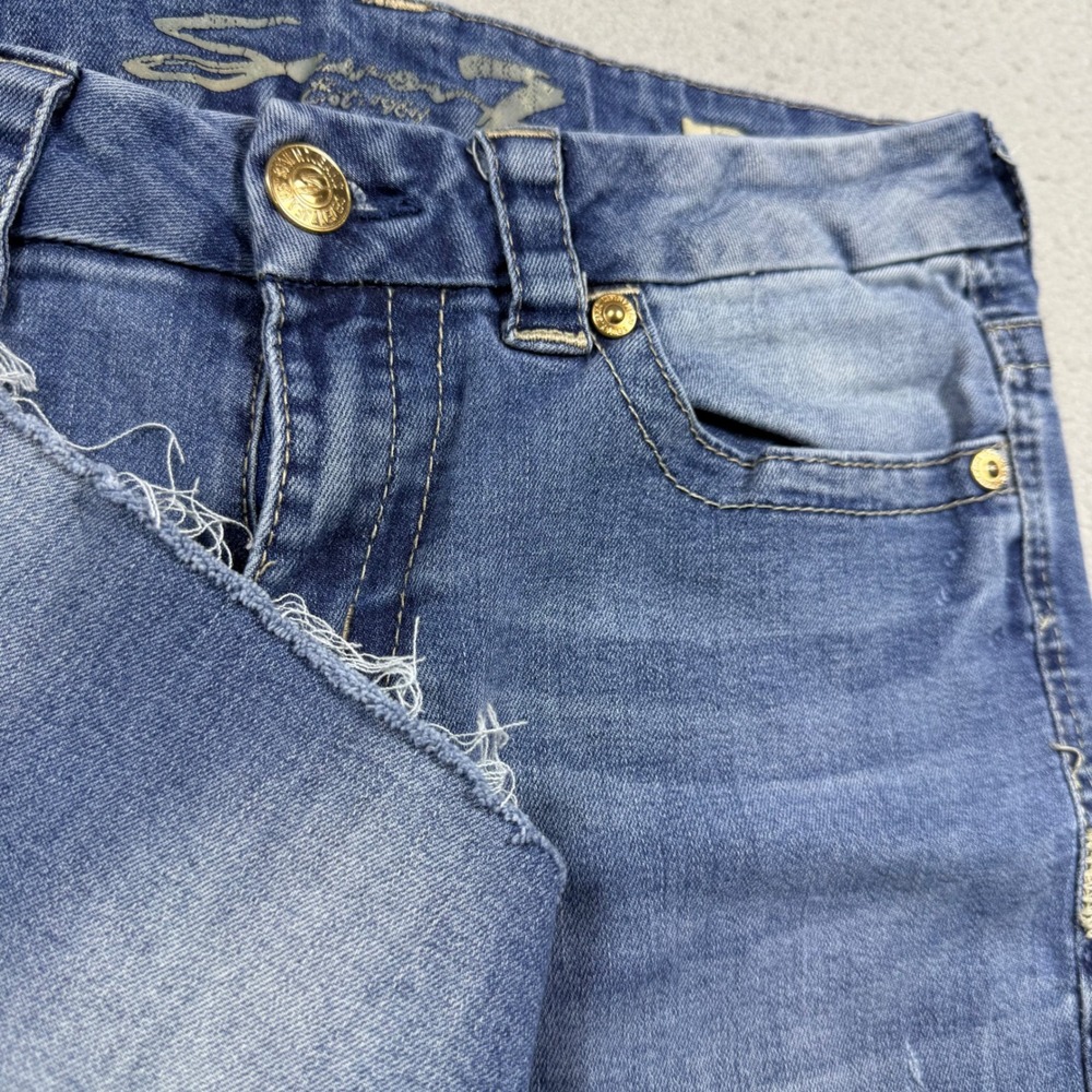 Seven7 Girls Blue Denim Cut Off Shorts Medium Wash Raw Hem Stretch Size 8